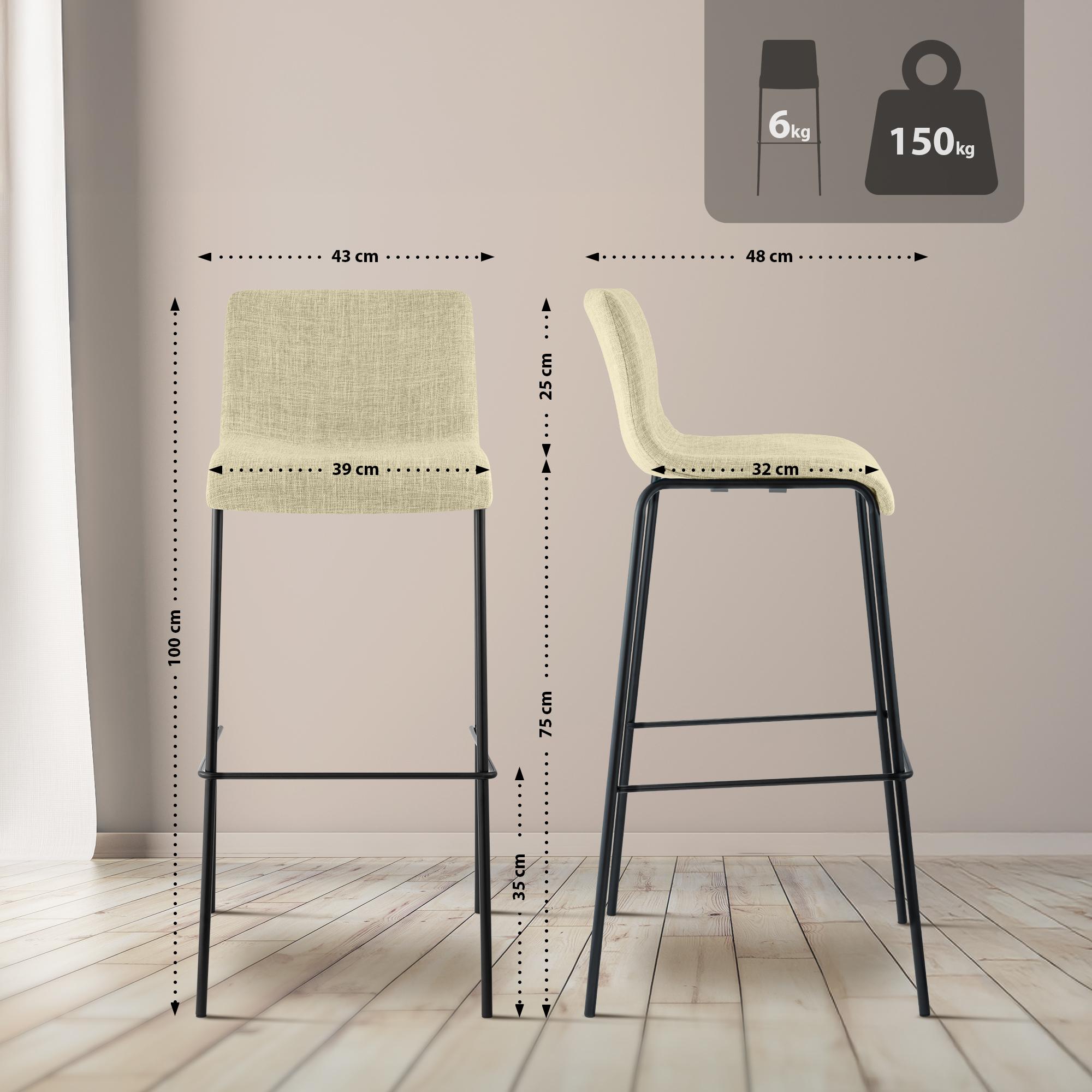 Set van 2 barstoelen Hover, stof, 4-poots onderstel