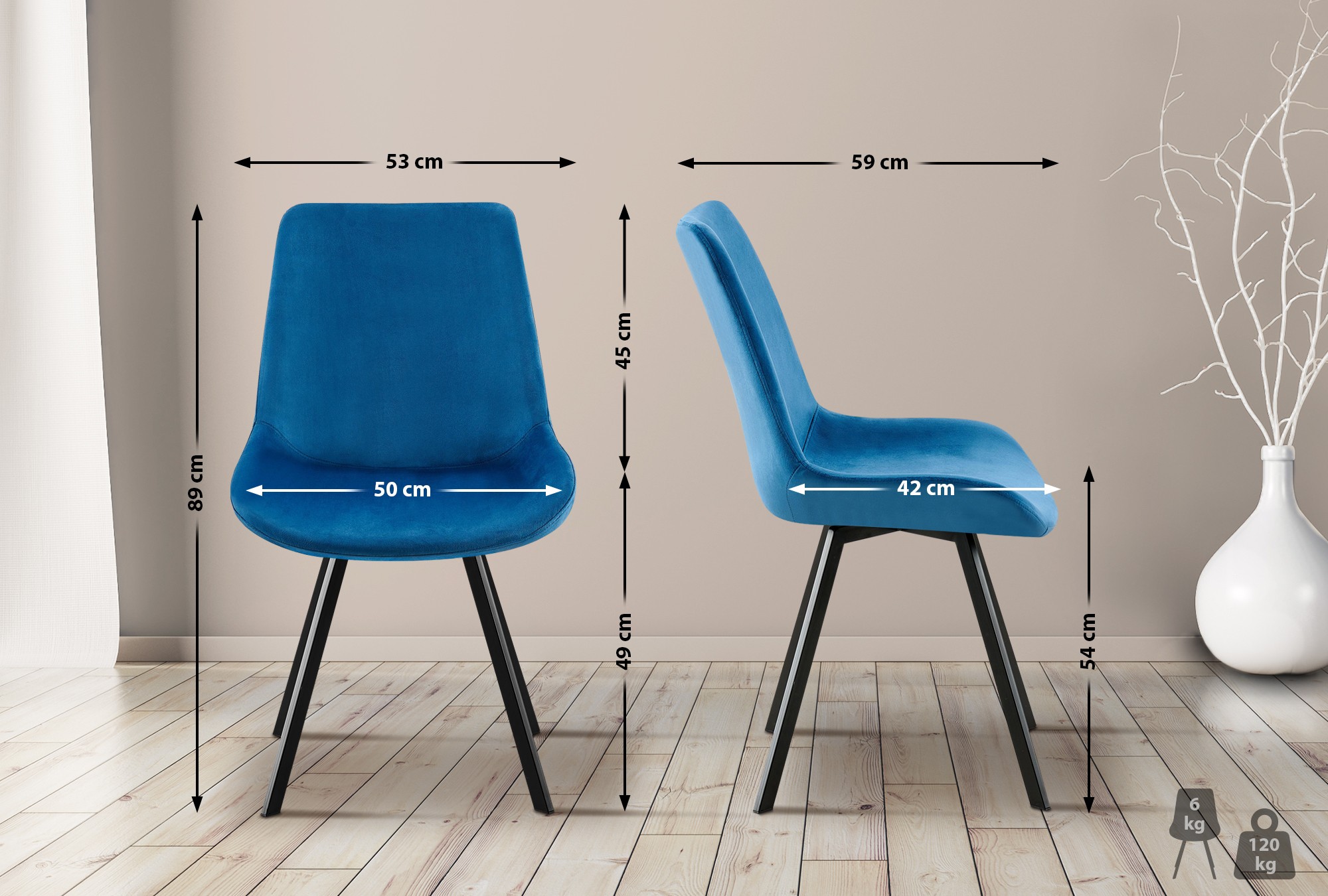 Set van 2 eetkamerstoelen Lewes fluweel