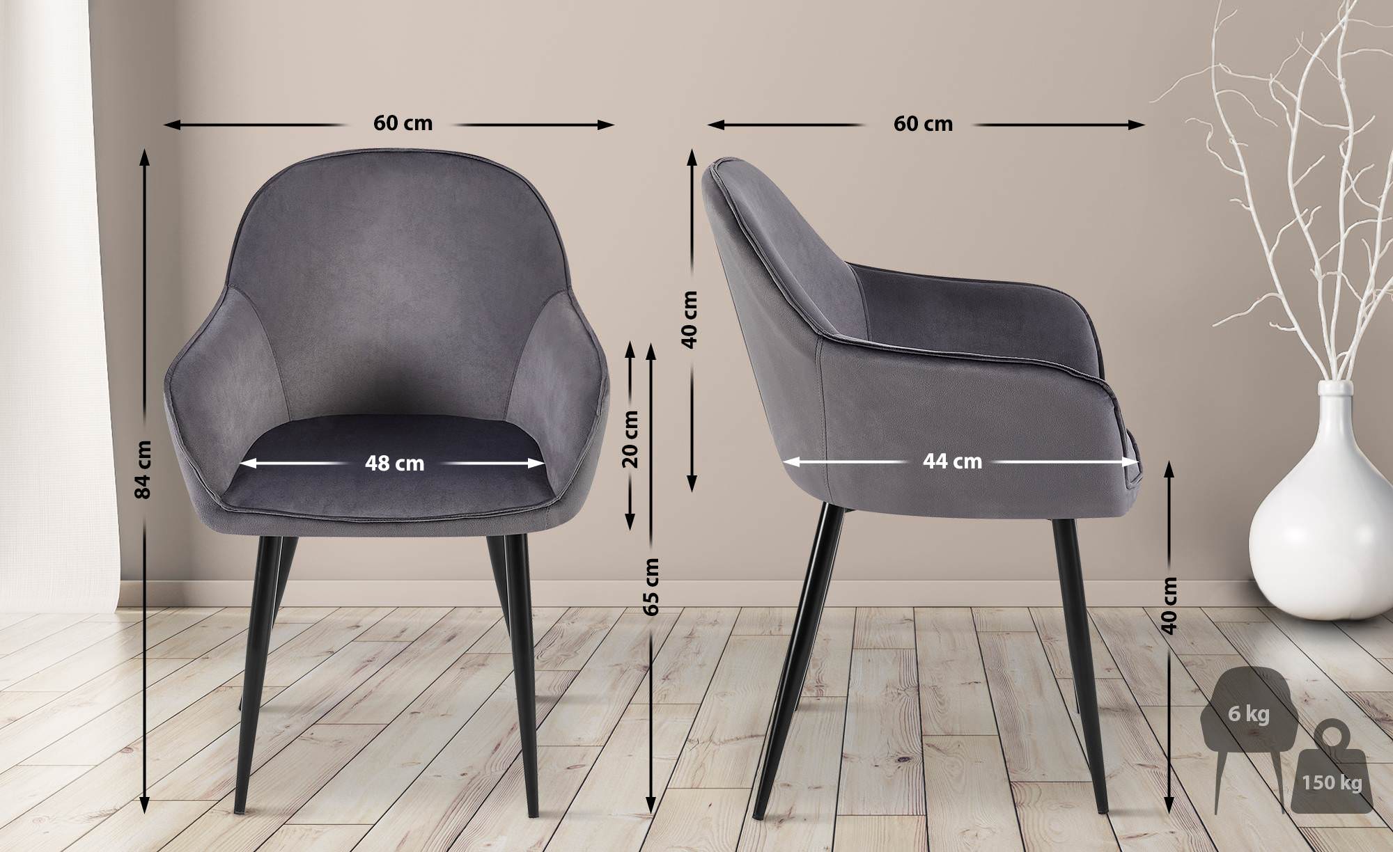Set van 2 eetkamerstoelen Boise fluweel