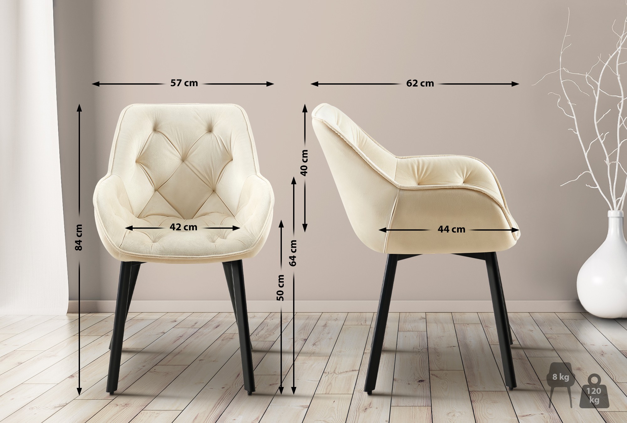 Set van 2 eetkamerstoelen Antigo Fluweel