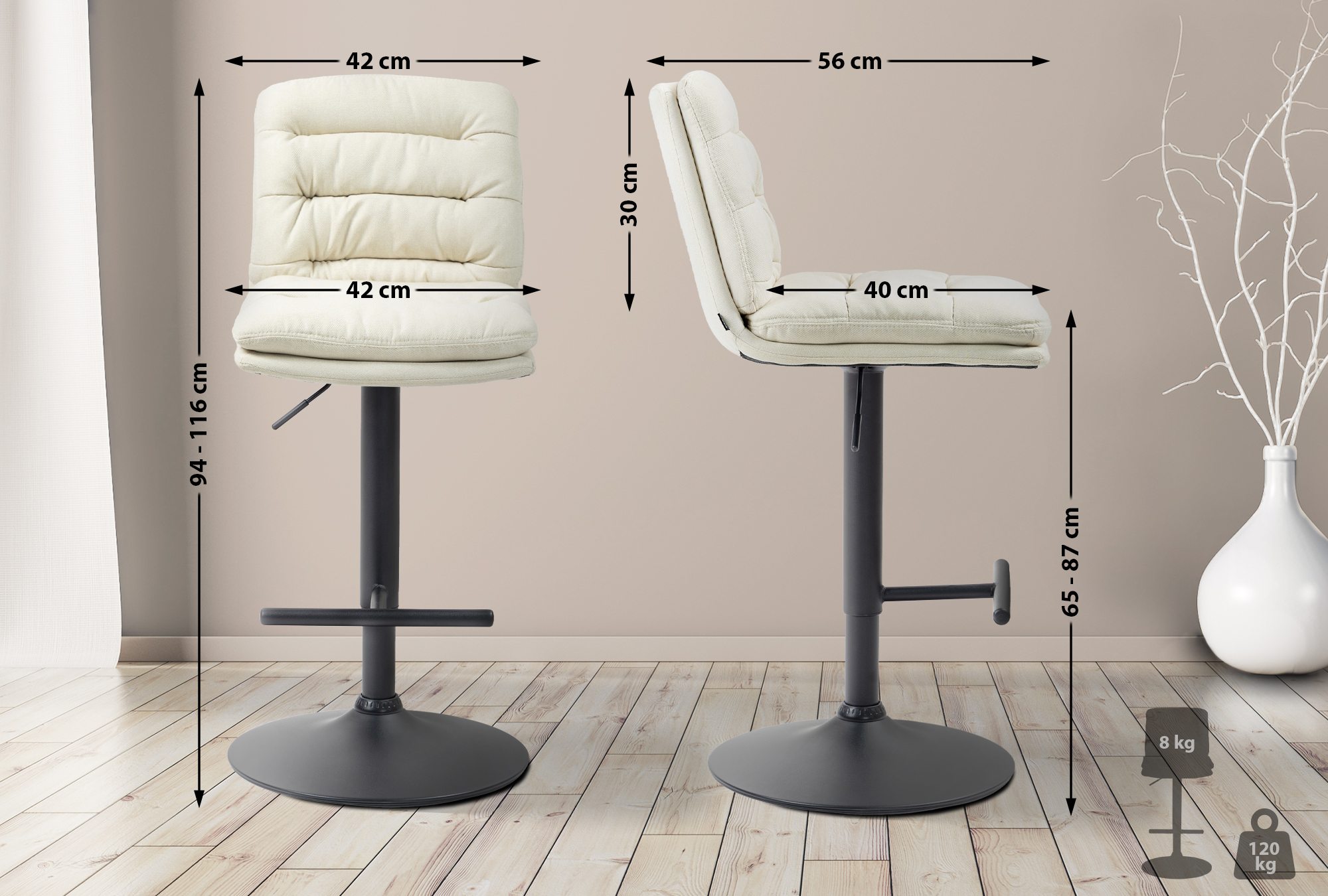 Set van 2 barkrukken Damar stof