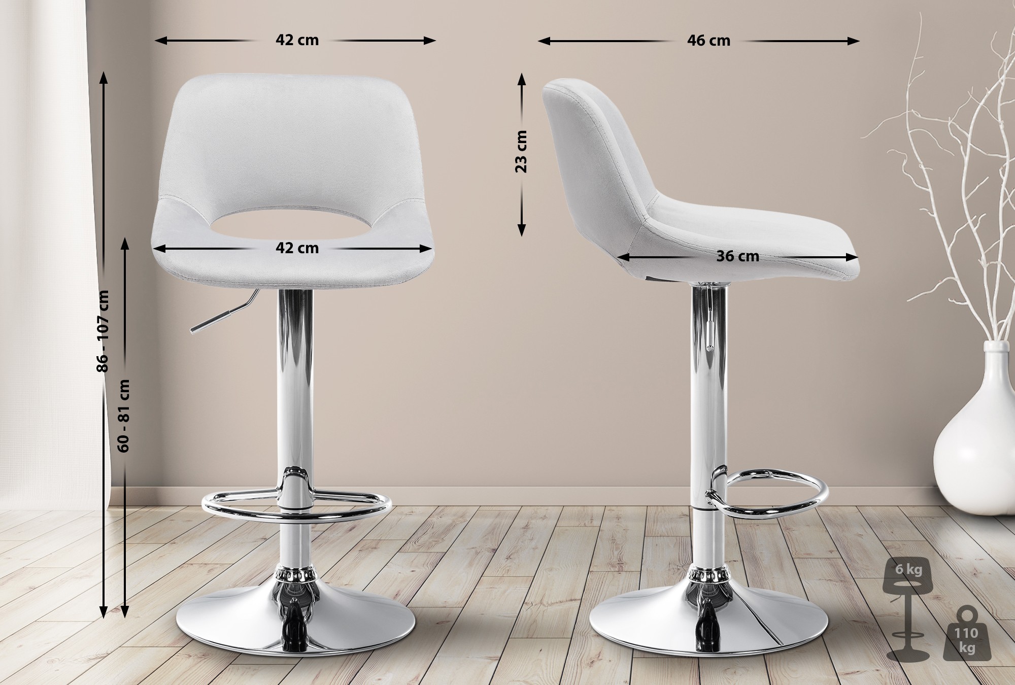 Set van 2 barkrukken Camden fluweel