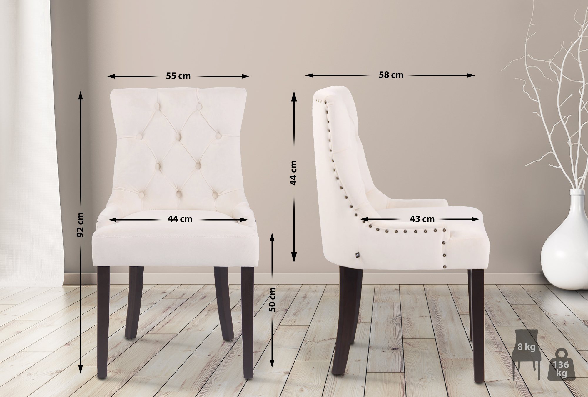 Set van 4 eetkamerstoelen Aberdeen Fluweel
