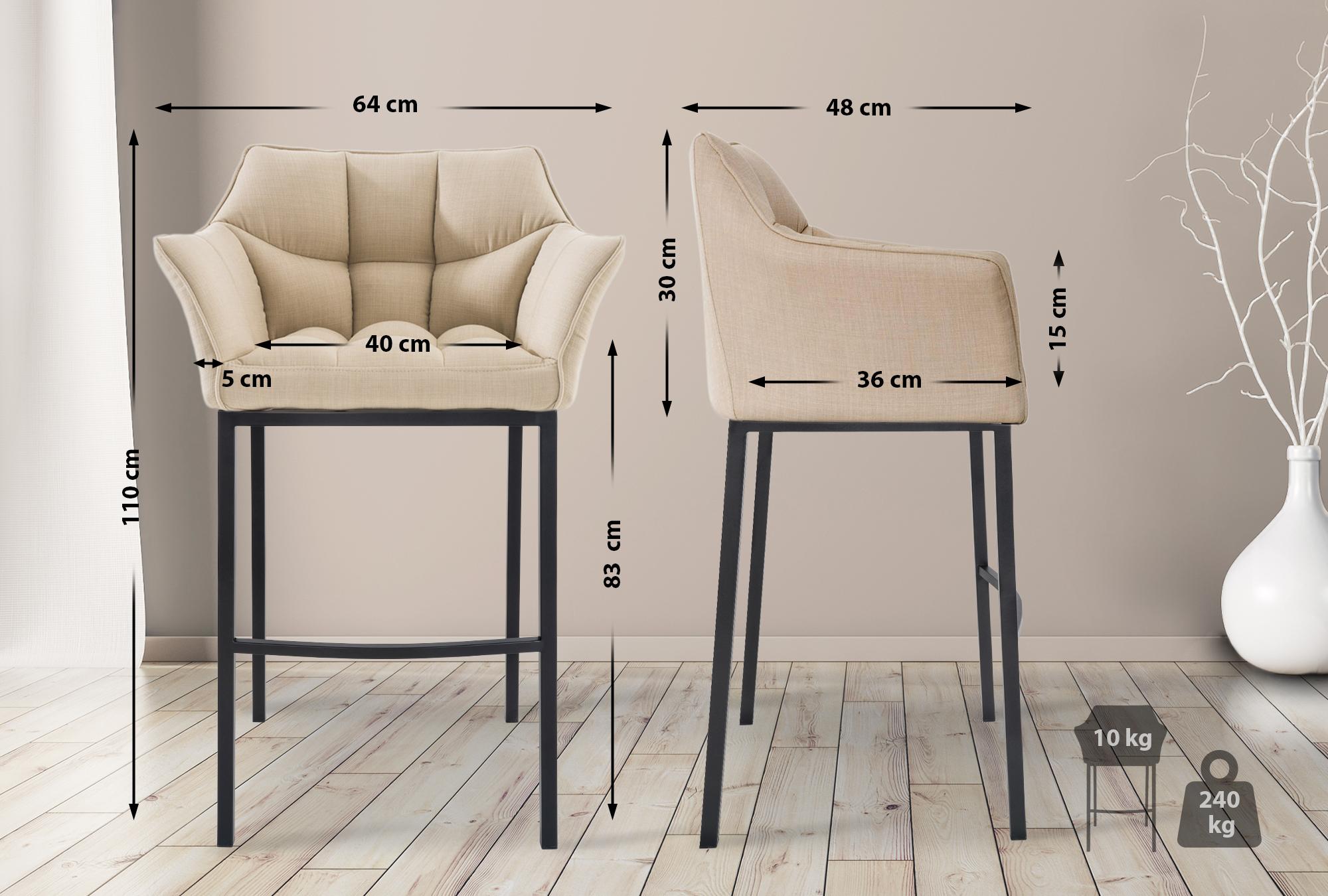 2-delige set barkrukken Damaso stof met vierpootsframe