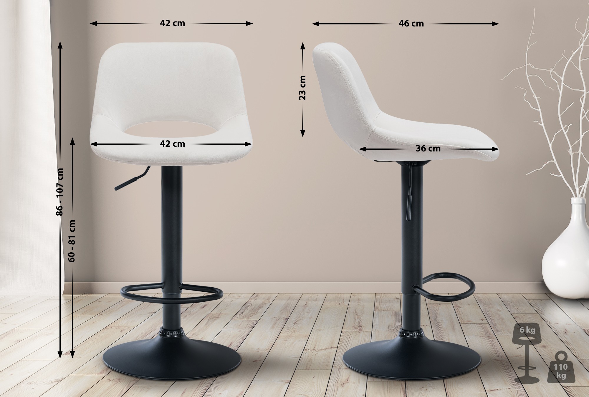 Set van 2 barkrukken Camden fluweel