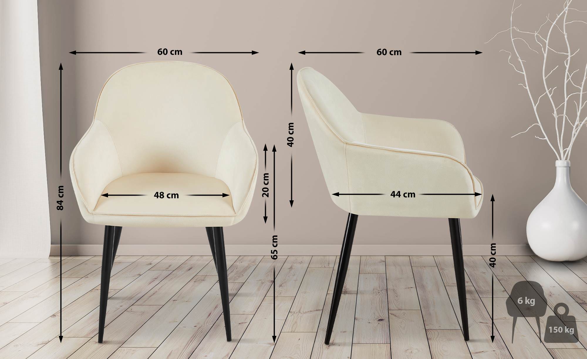 Set van 2 eetkamerstoelen Boise fluweel