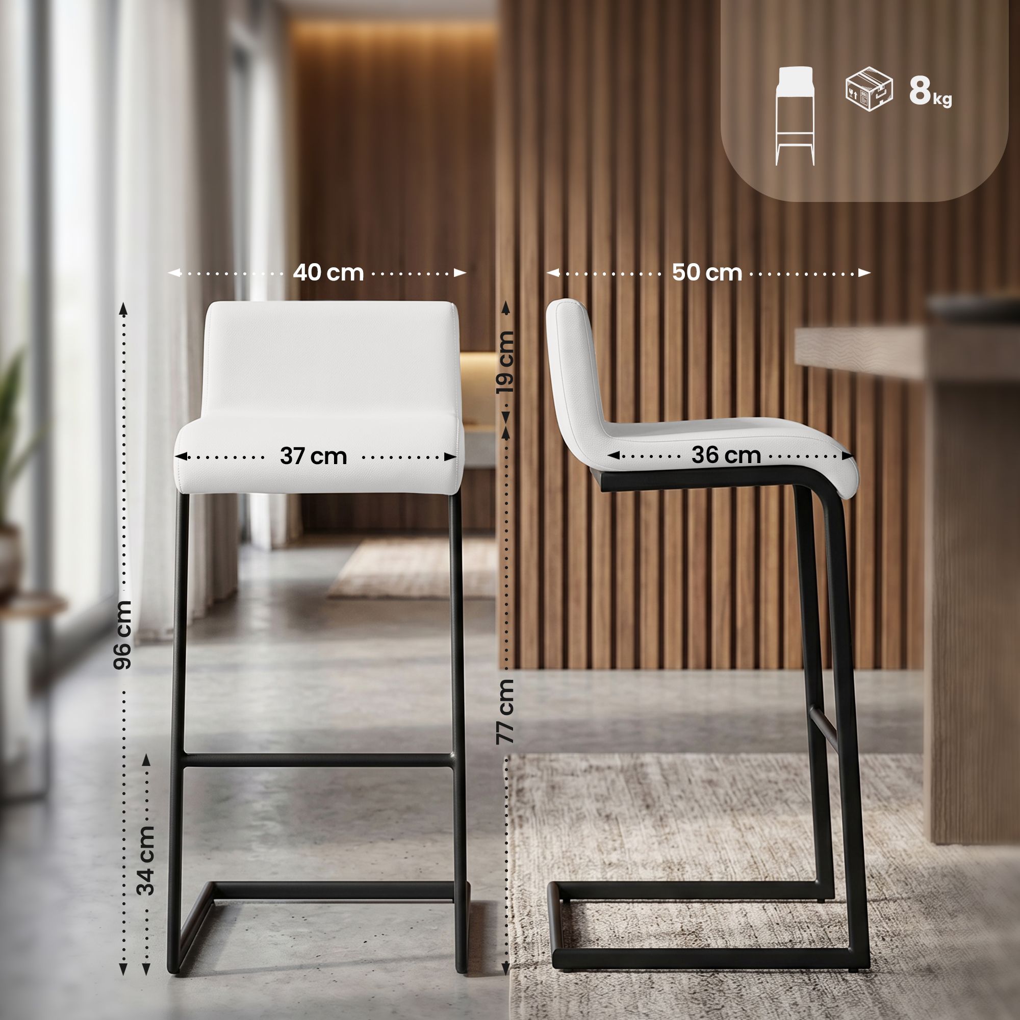2-delige set barstoelen Newport zwart metalen frame