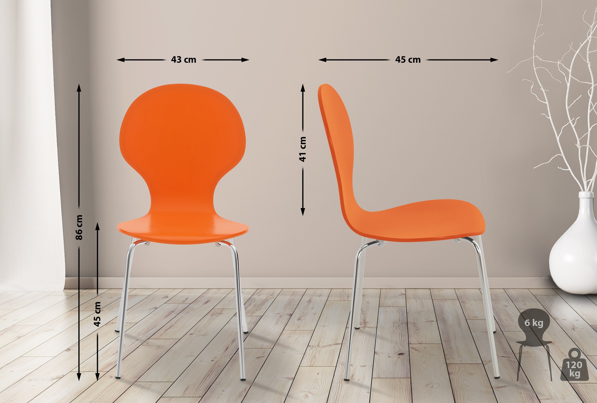 Set van 8 stapelstoelen Diego