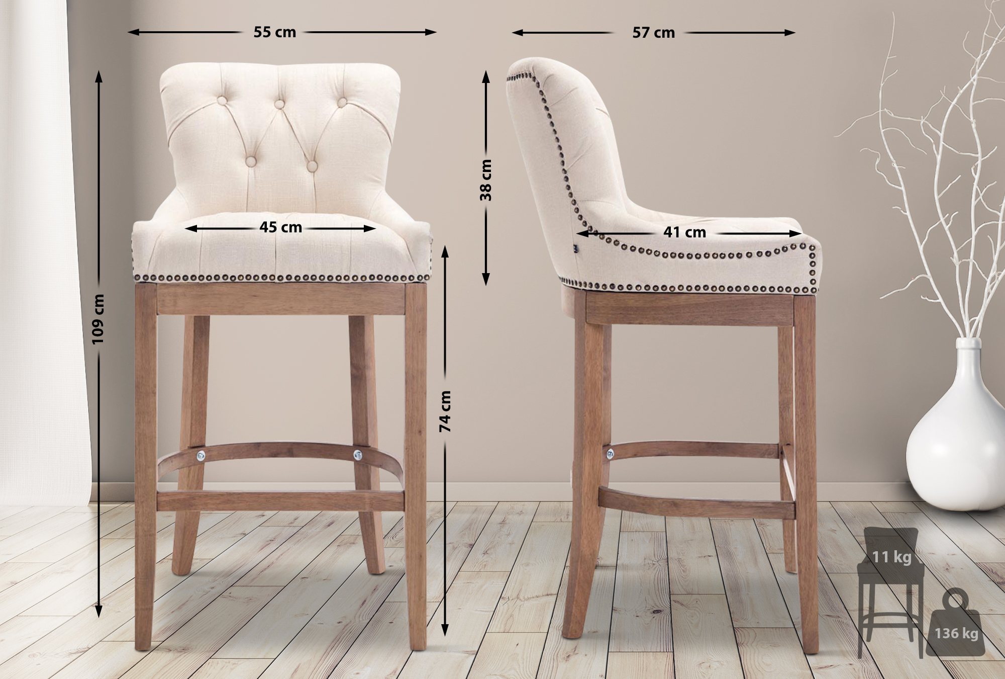 Barkruk Lakewood Stof antiek light