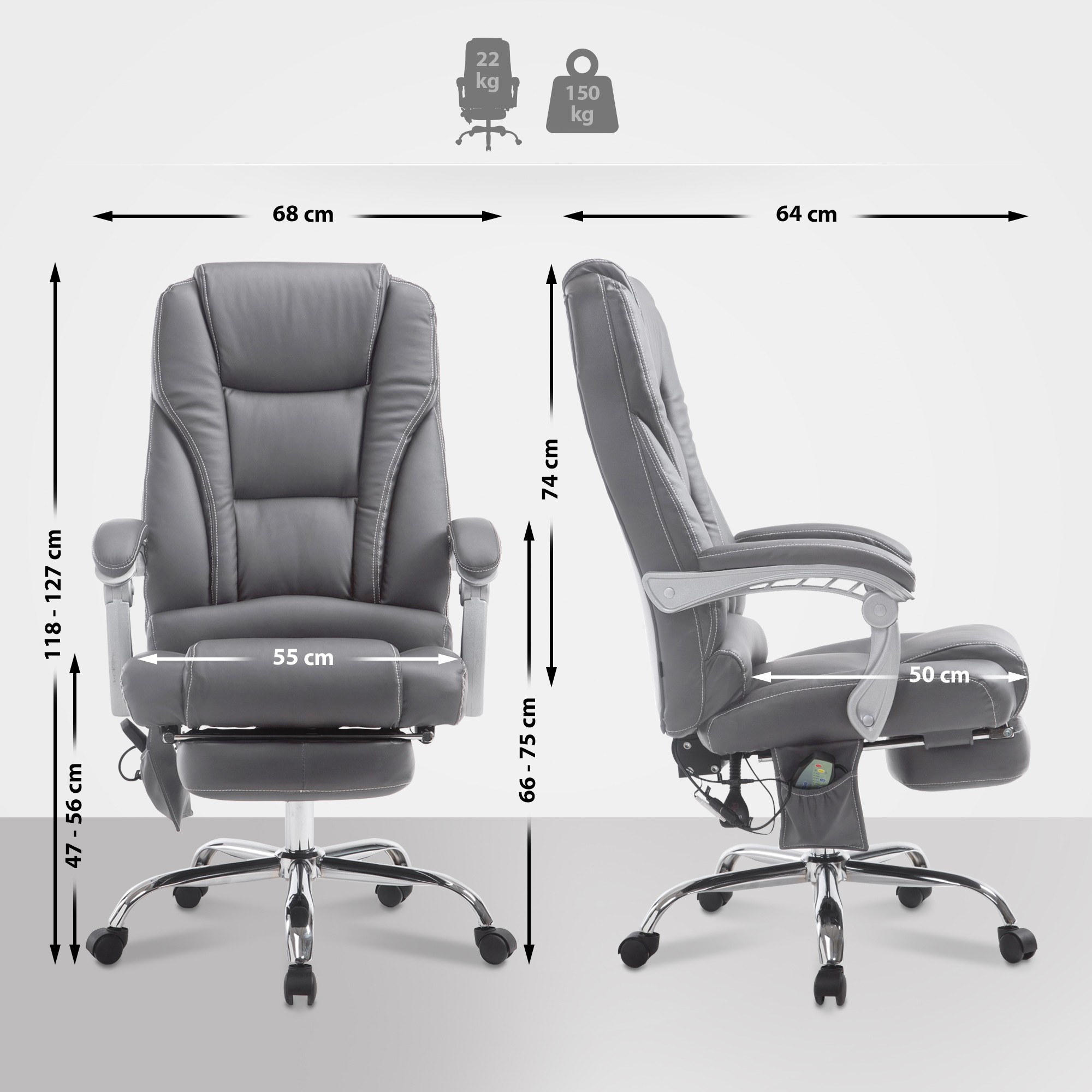 Pacific bureaustoel met massagefunctie V2 kunstleer