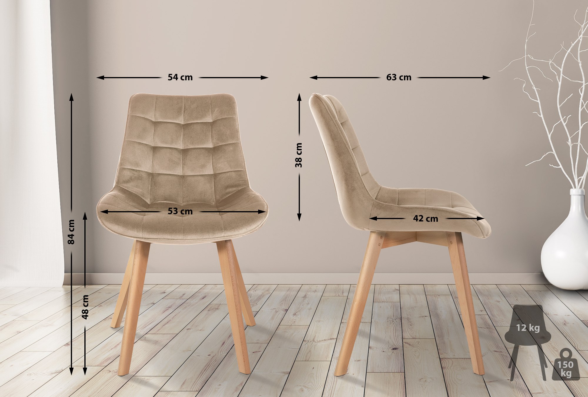 Set van 2 eetkamerstoelen Brook fluweel