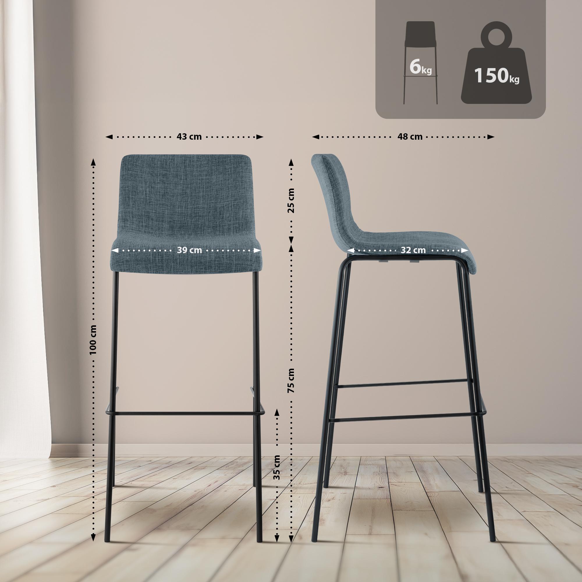 Set van 2 barstoelen Hover, stof, 4-poots onderstel