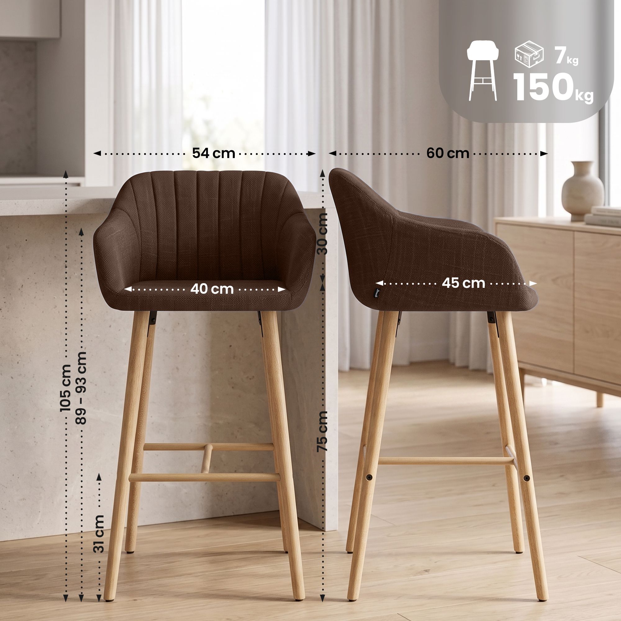 Barkruk Ando stof: modern design, comfortabel zitvlak, stabiel frame, ideaal voor keuken of bar