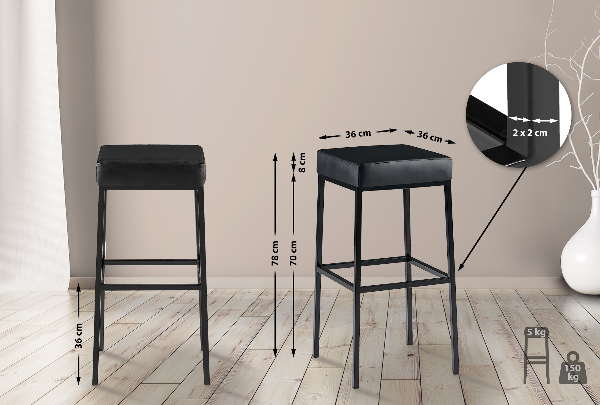 2-delige set barkrukken Montreal met kunstleren bekleding
