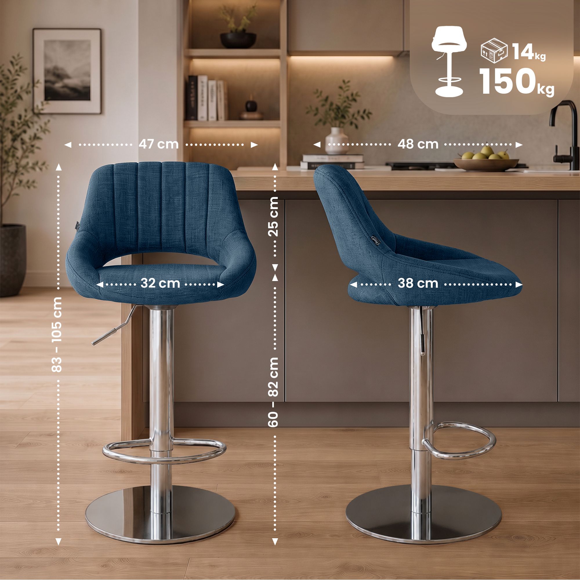 Set van 2 barkrukken Milet chroom met extra zware voet