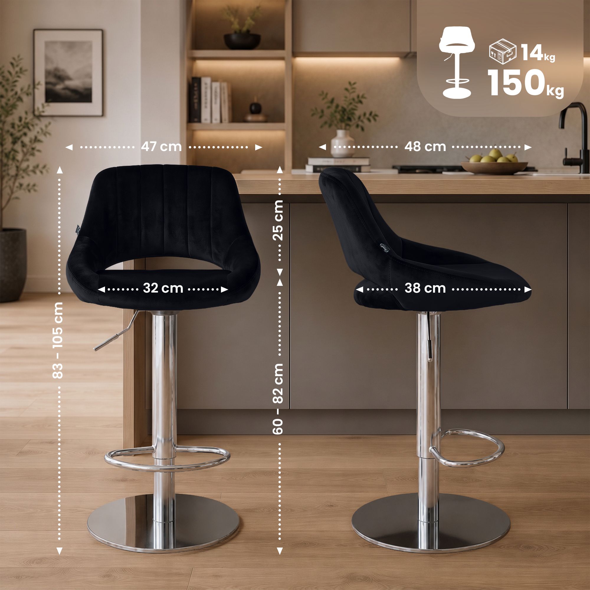 Set van 2 barkrukken Milet chroom met extra zware voet