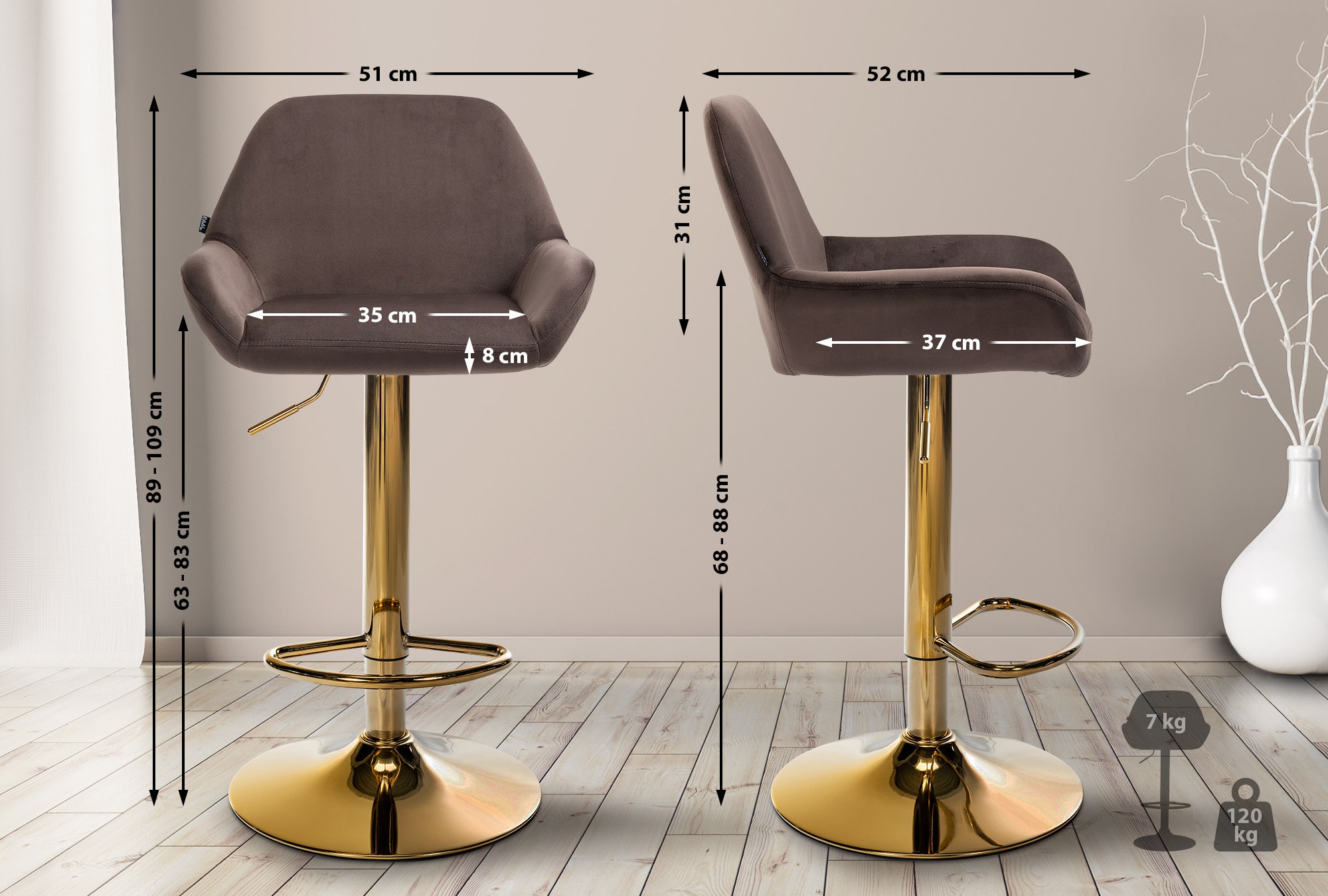 Barkruk Braga goud fluweel