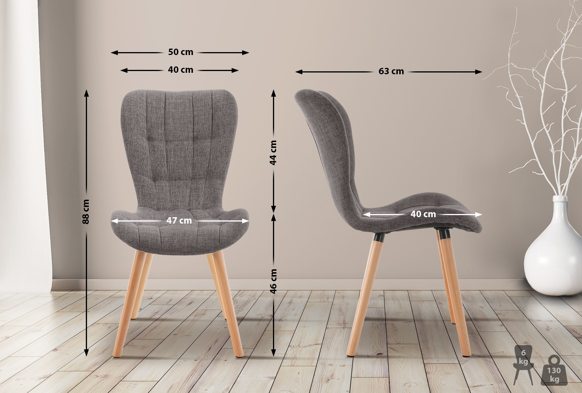 Set van 2 eetkamerstoelen Elda