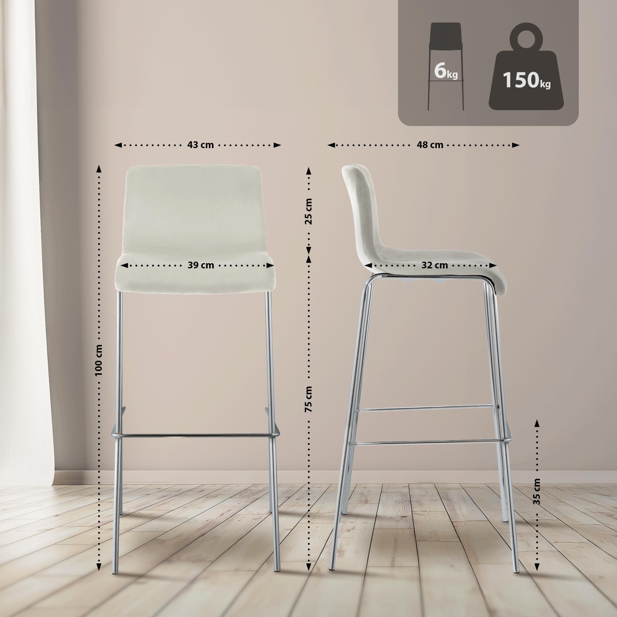 Barkruk Hover Fluweel Vierpoots frame Chroom