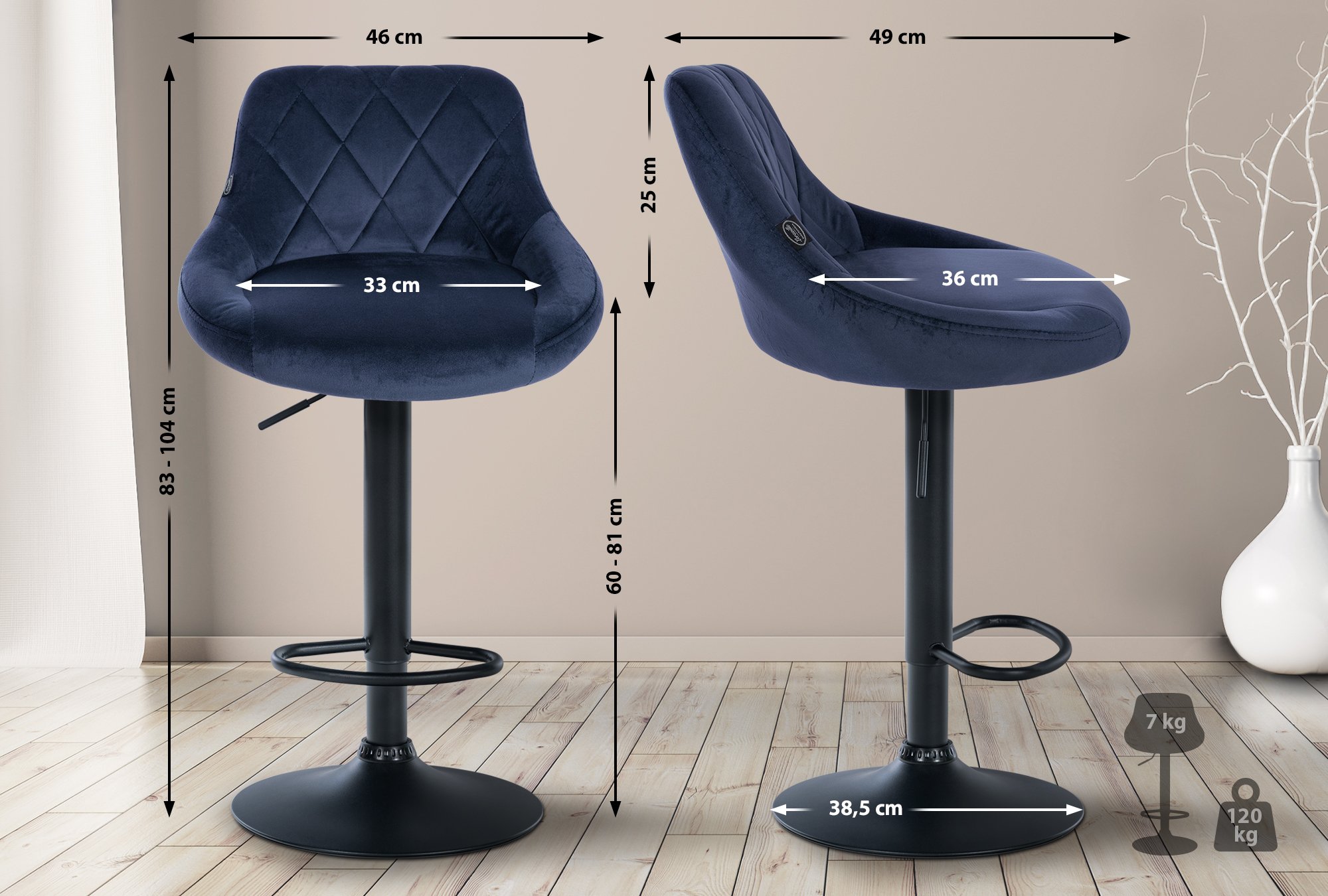Set van 2 Barkrukken Lazio Fluweel