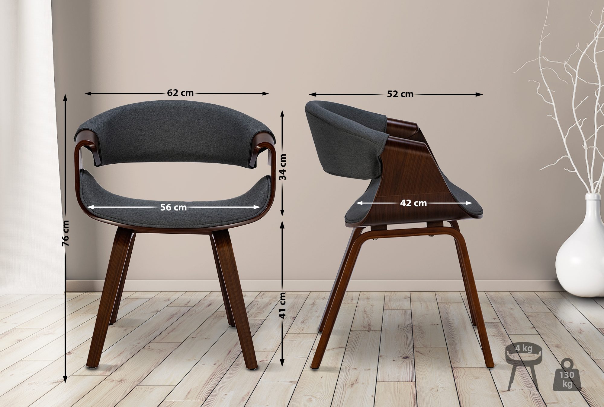 Set van 2 eetkamerstoelen Foley