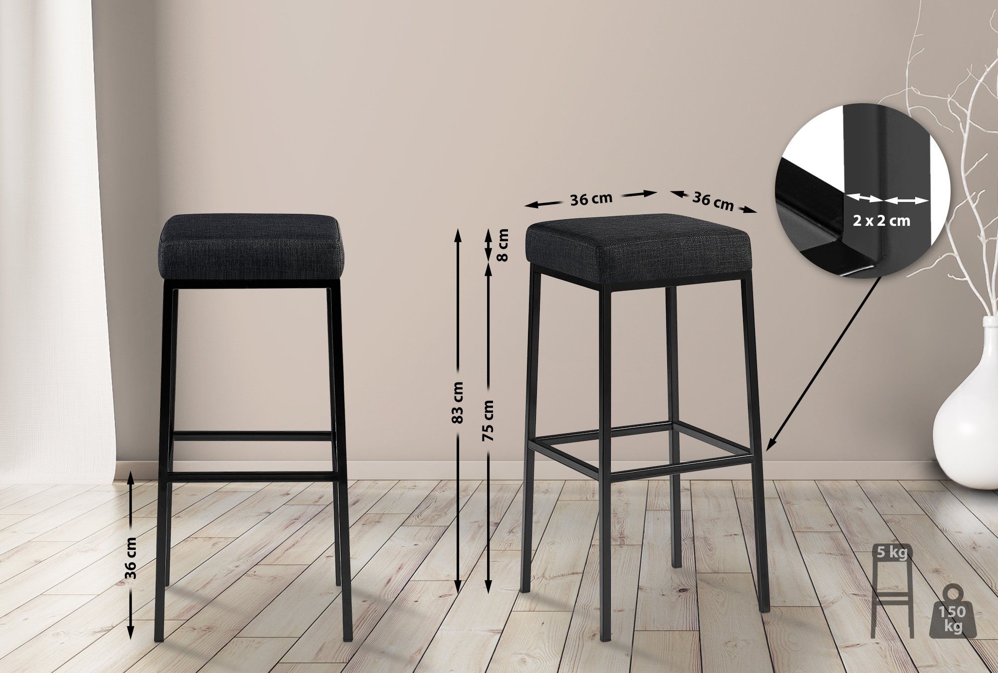 2-delige set barkrukken Montreal bekleding