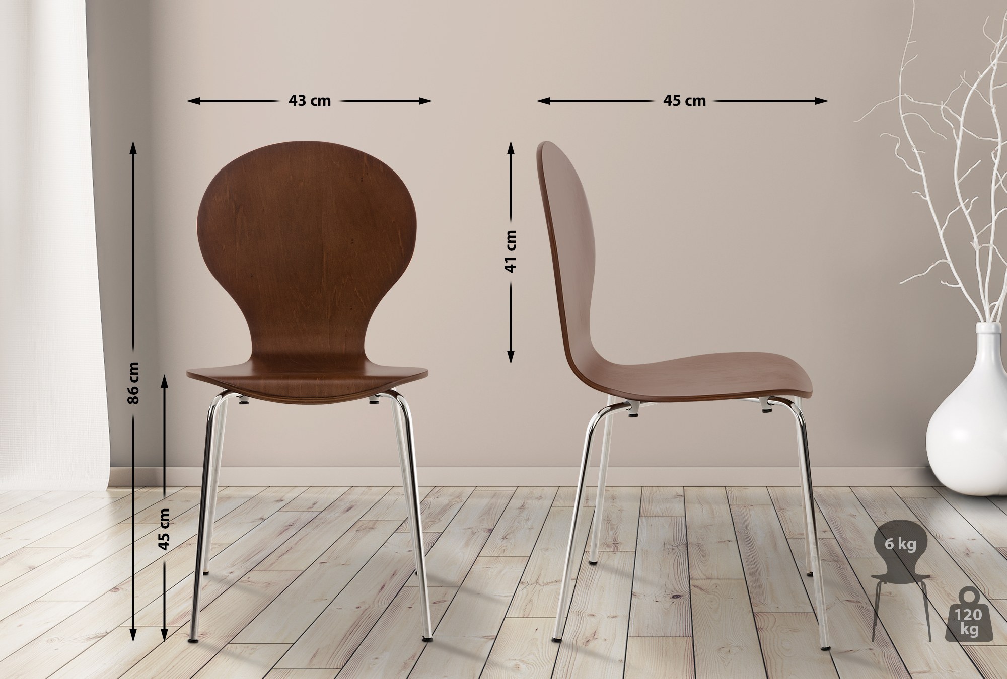 Set van 8 stapelstoelen Diego