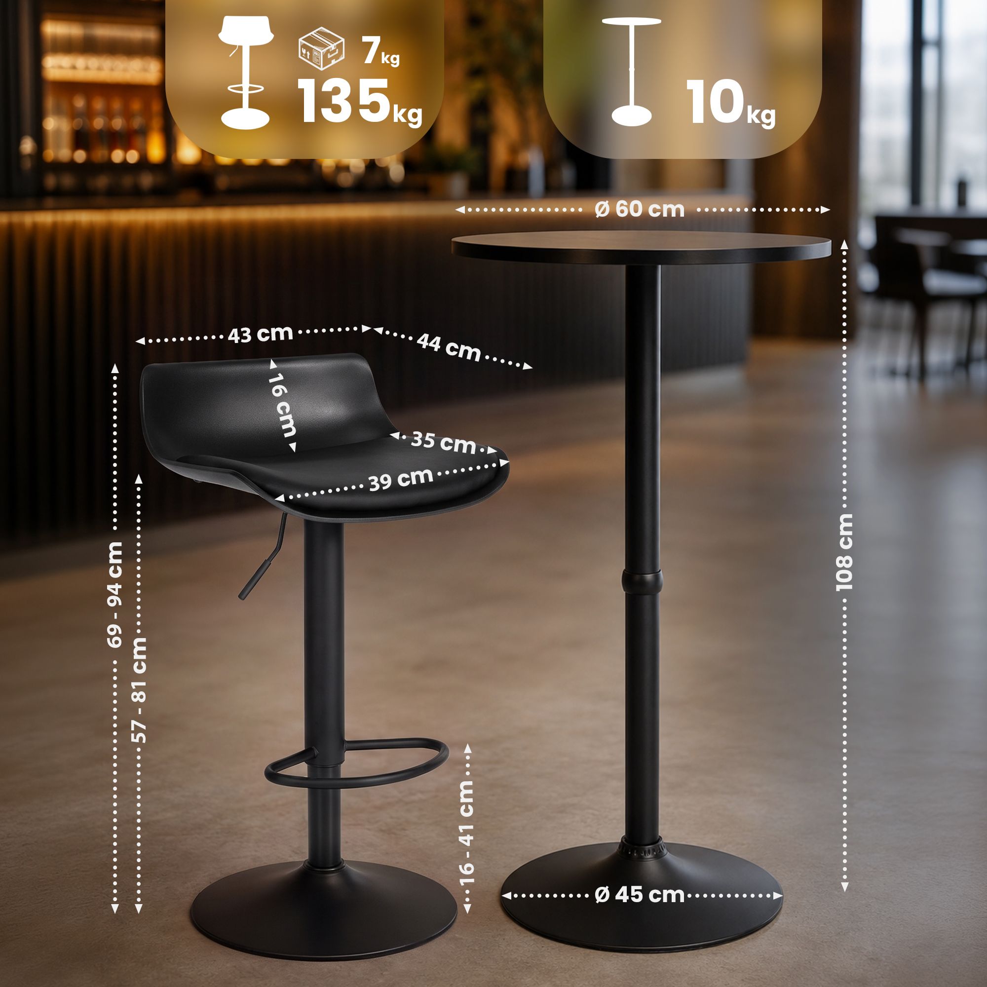 Barset Navo met 2 barkrukken in lederlook