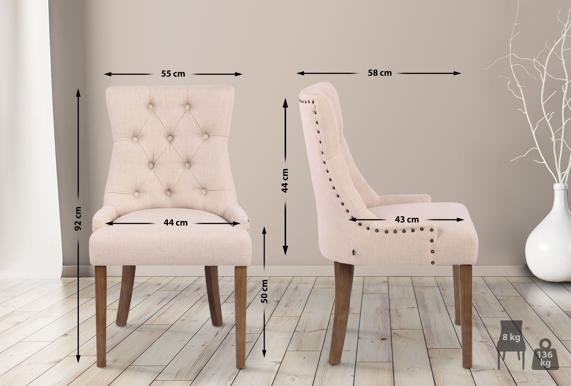 Set van 2 eetkamerstoelen Aberdeen