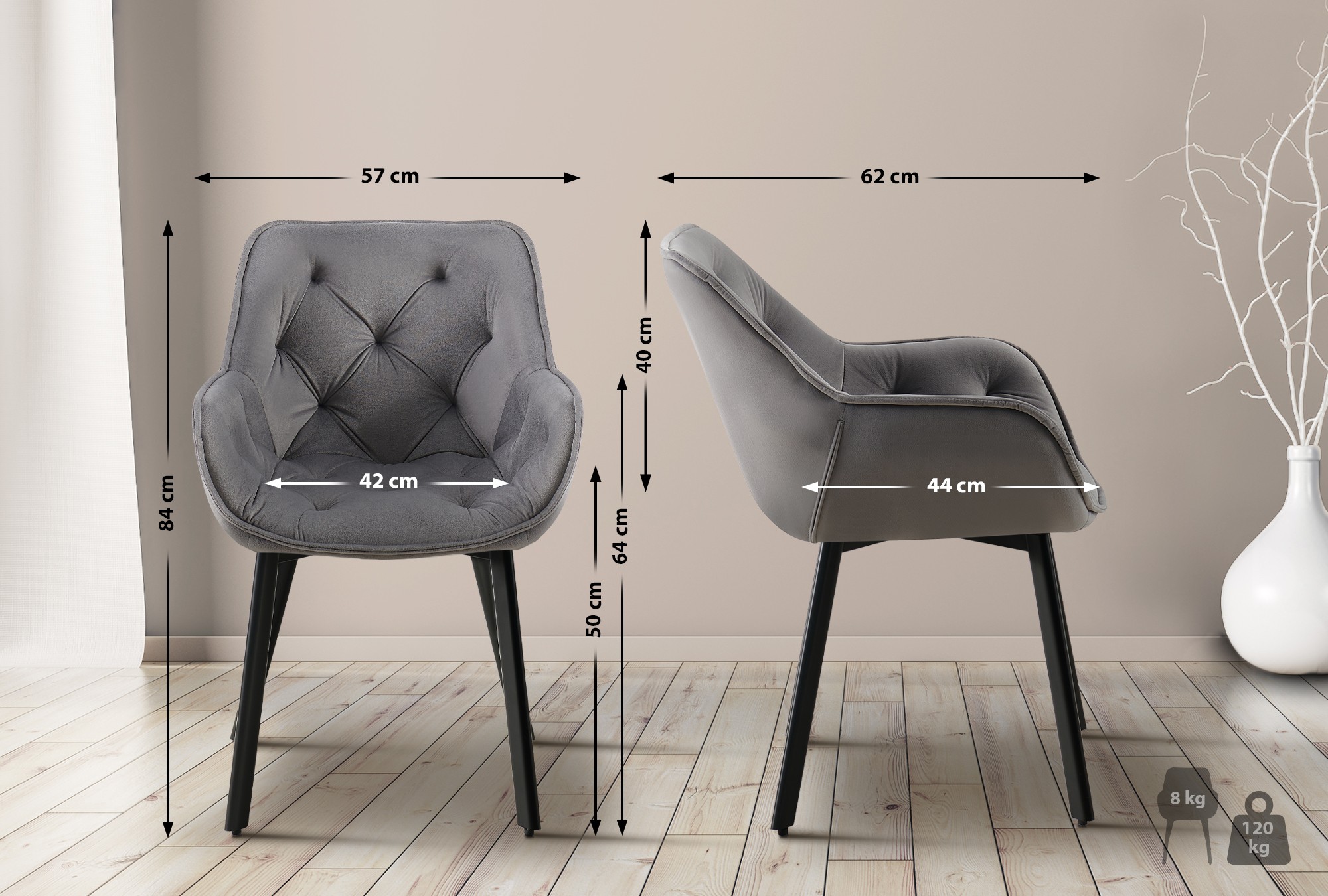 Set van 2 eetkamerstoelen Antigo Fluweel