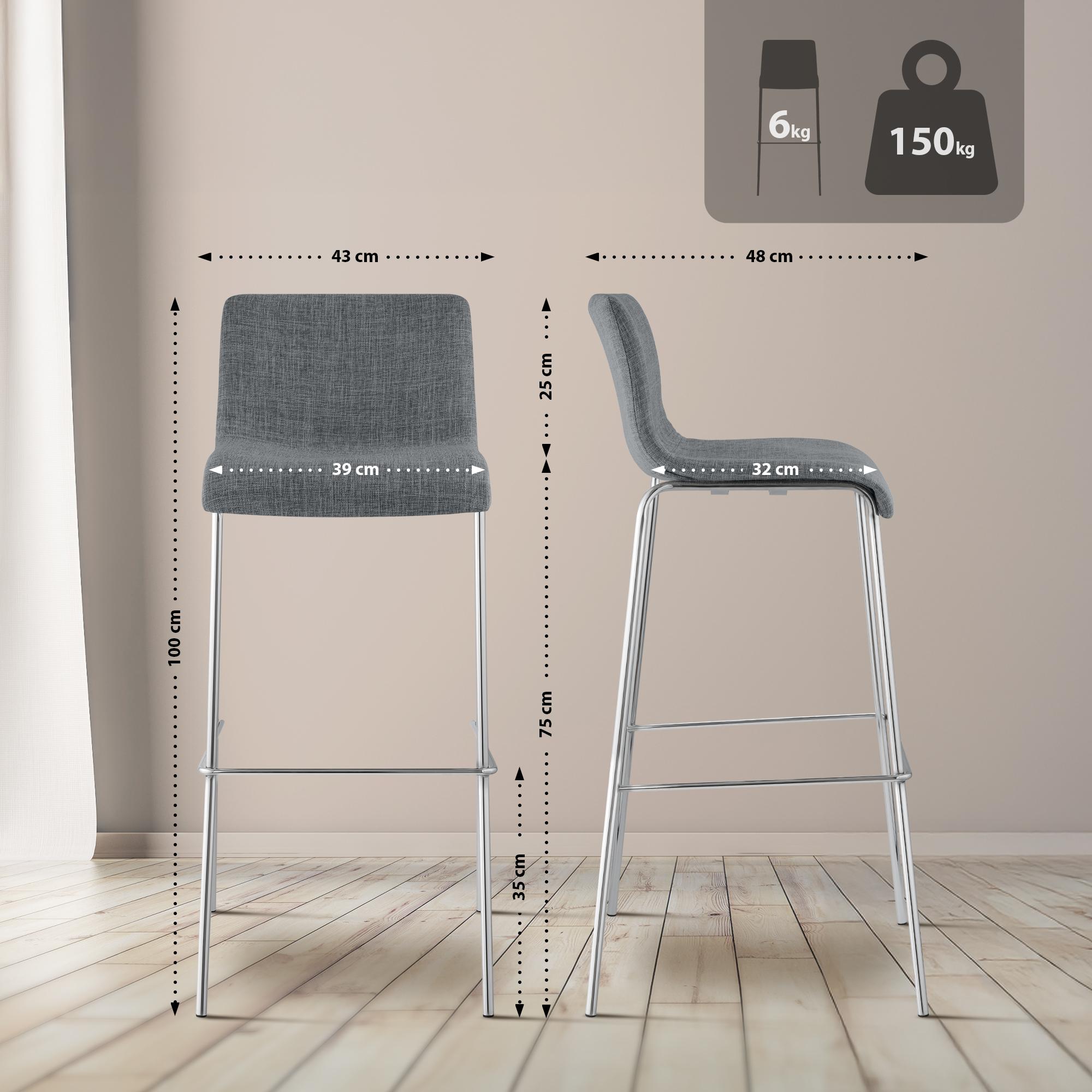 Set van 2 barstoelen Hover, stof, 4-poots onderstel