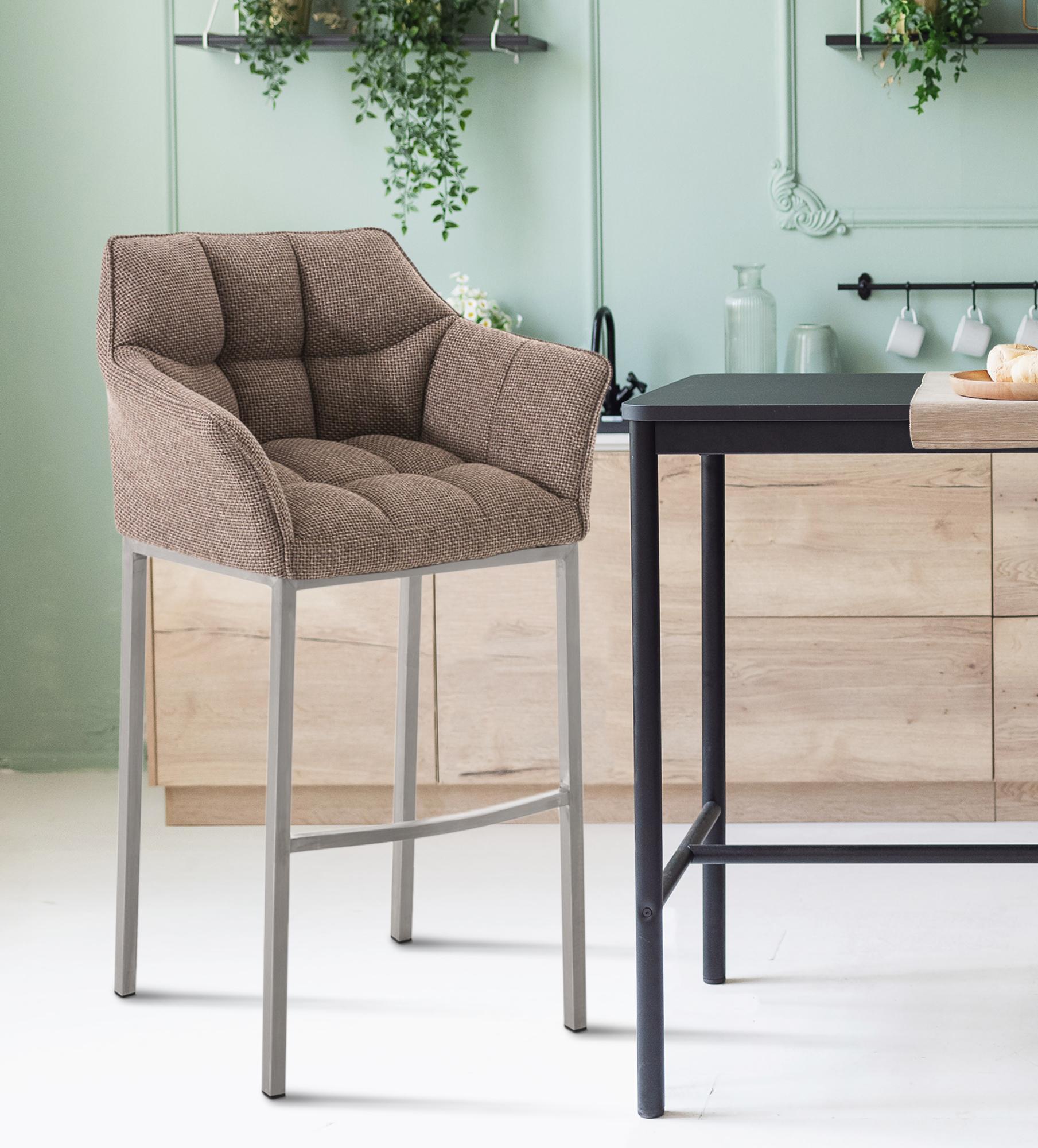 2-delige set barkrukken Damaso stof met vierpootsframe