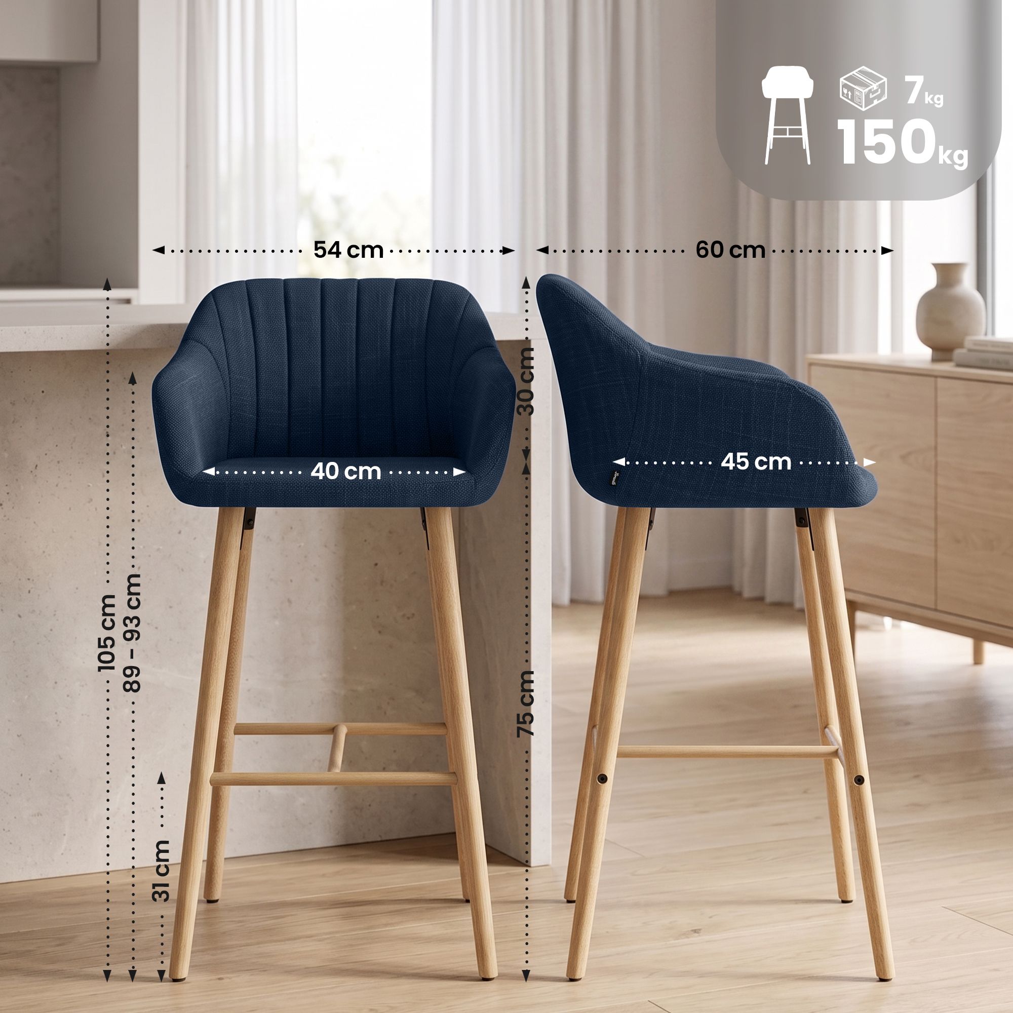 Barkruk Ando stof: modern design, comfortabel zitvlak, stabiel frame, ideaal voor keuken of bar