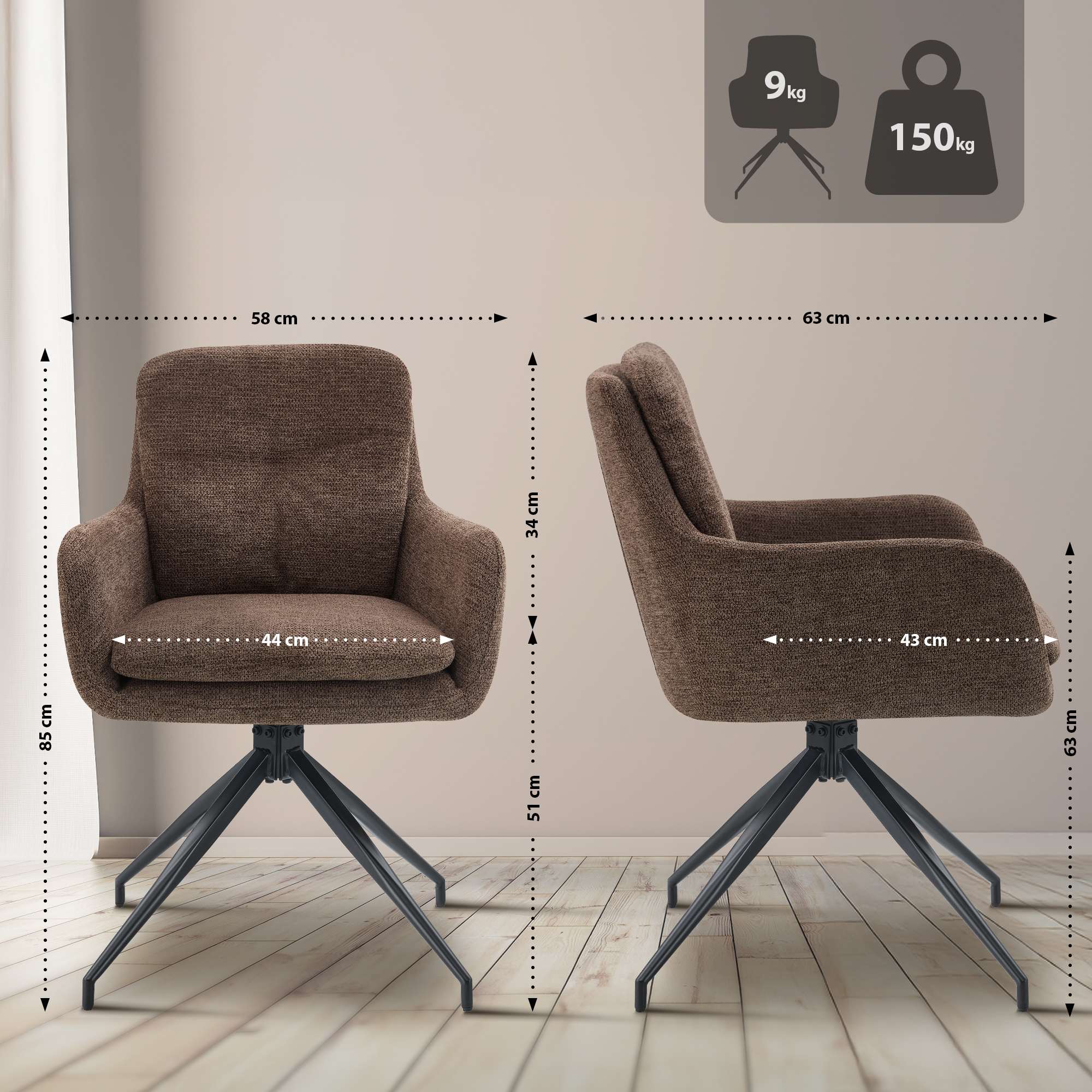 Set van 2 eetkamerstoelen Pickett stof