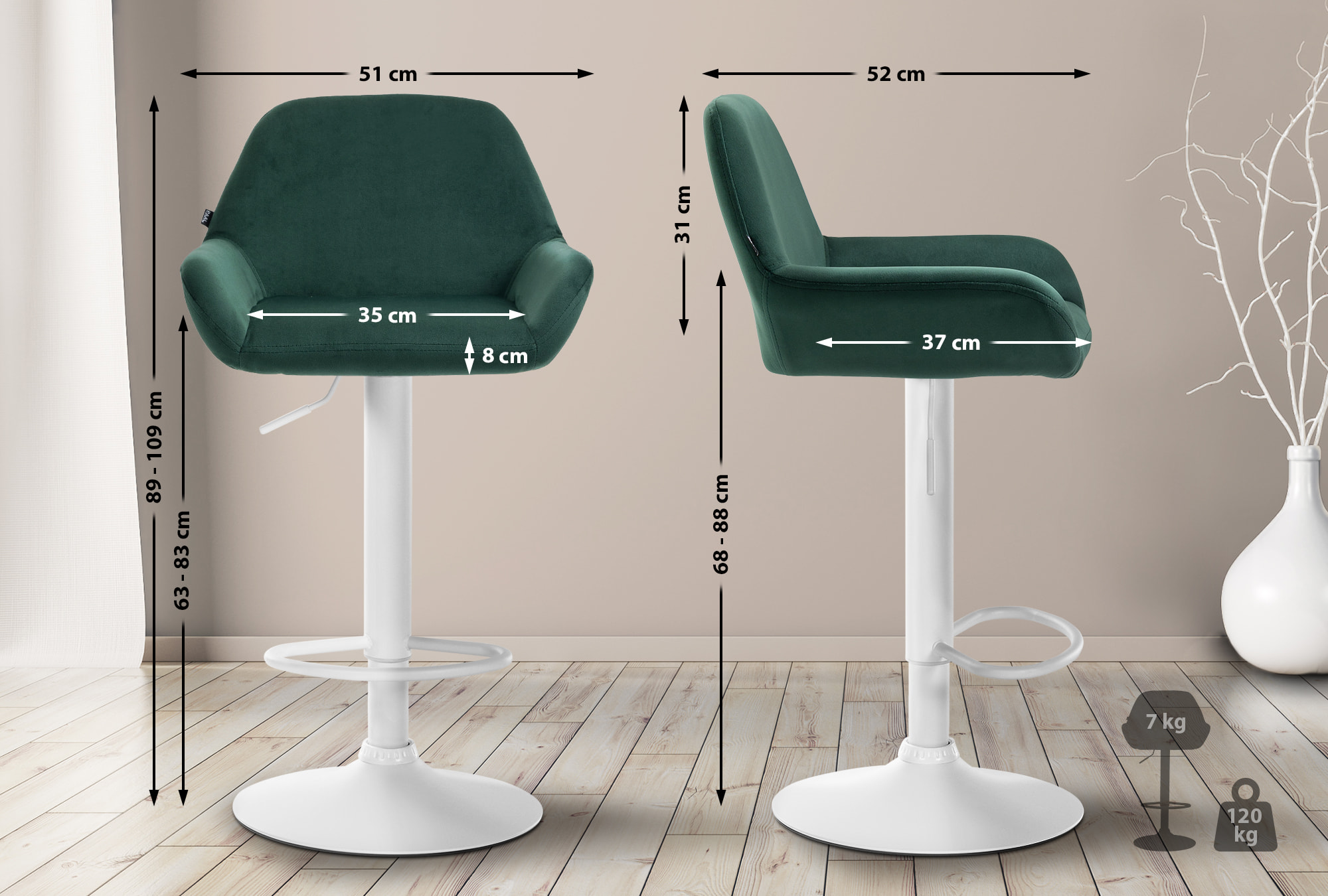 Set van 2 barkrukken Braga fluweel