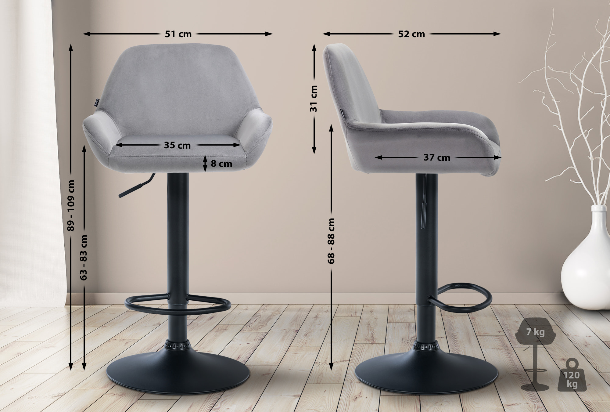 Set van 2 barkrukken Braga fluweel