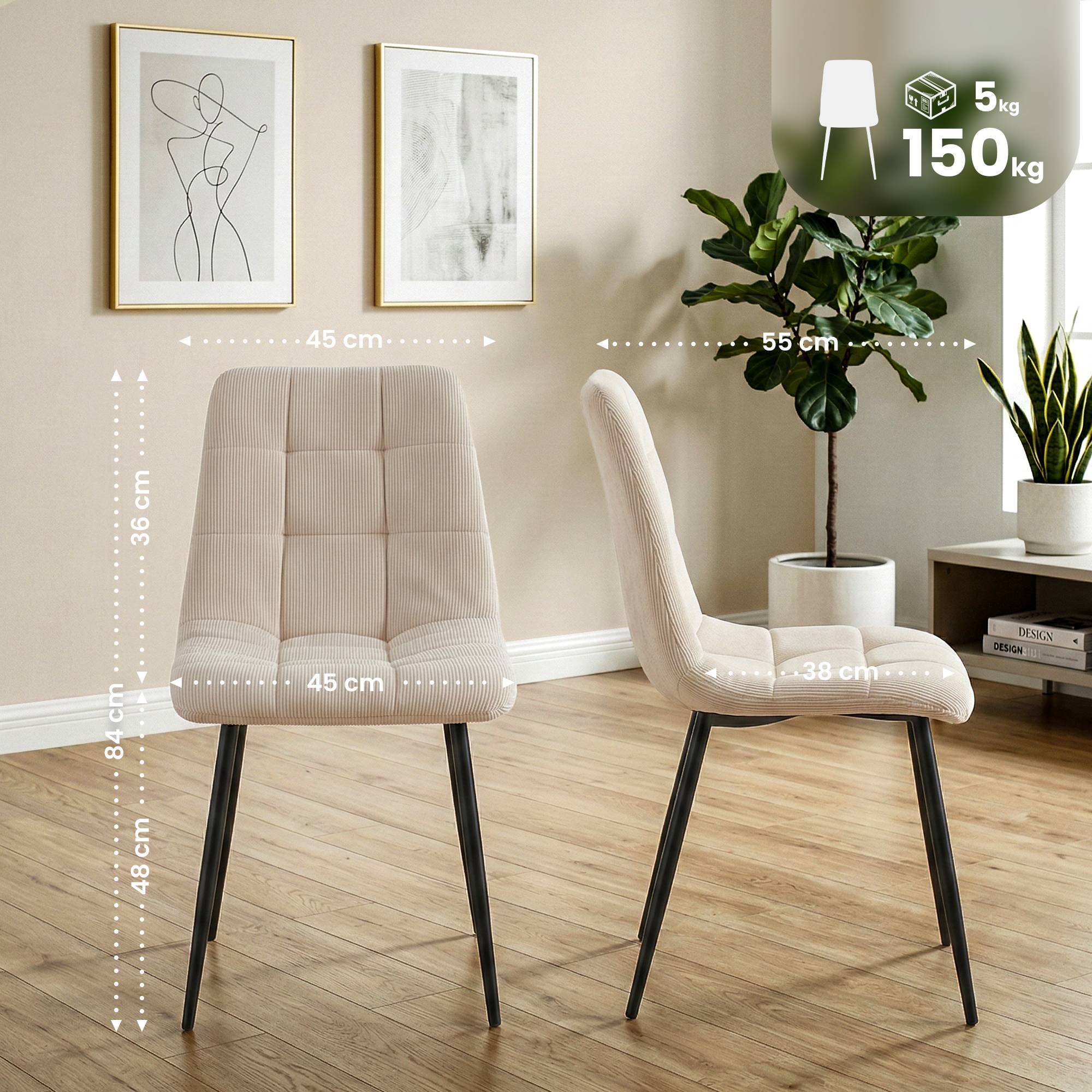 Set van 2 eetkamerstoelen Antibes ribstof