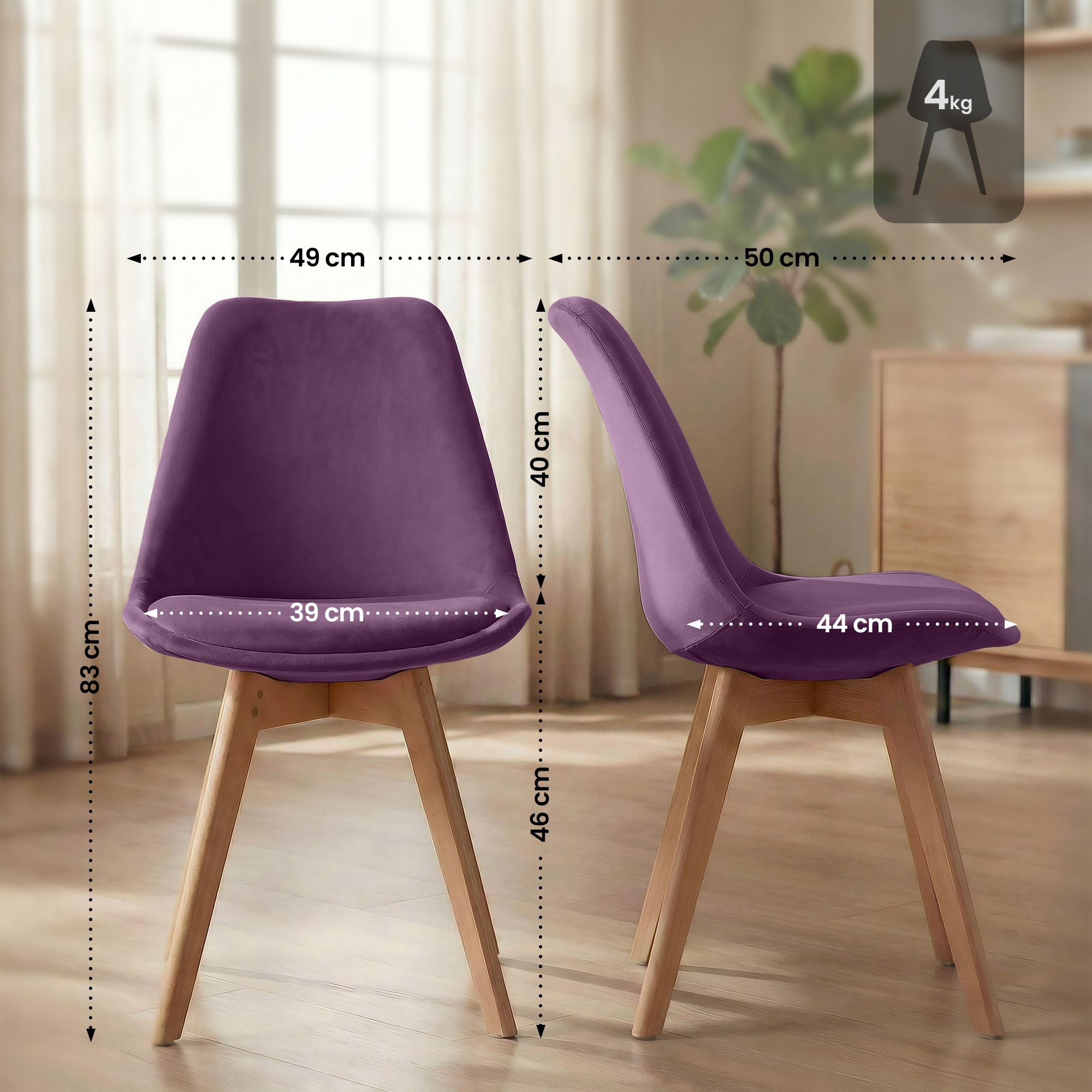 4-delige set Linares eetkamerstoelen