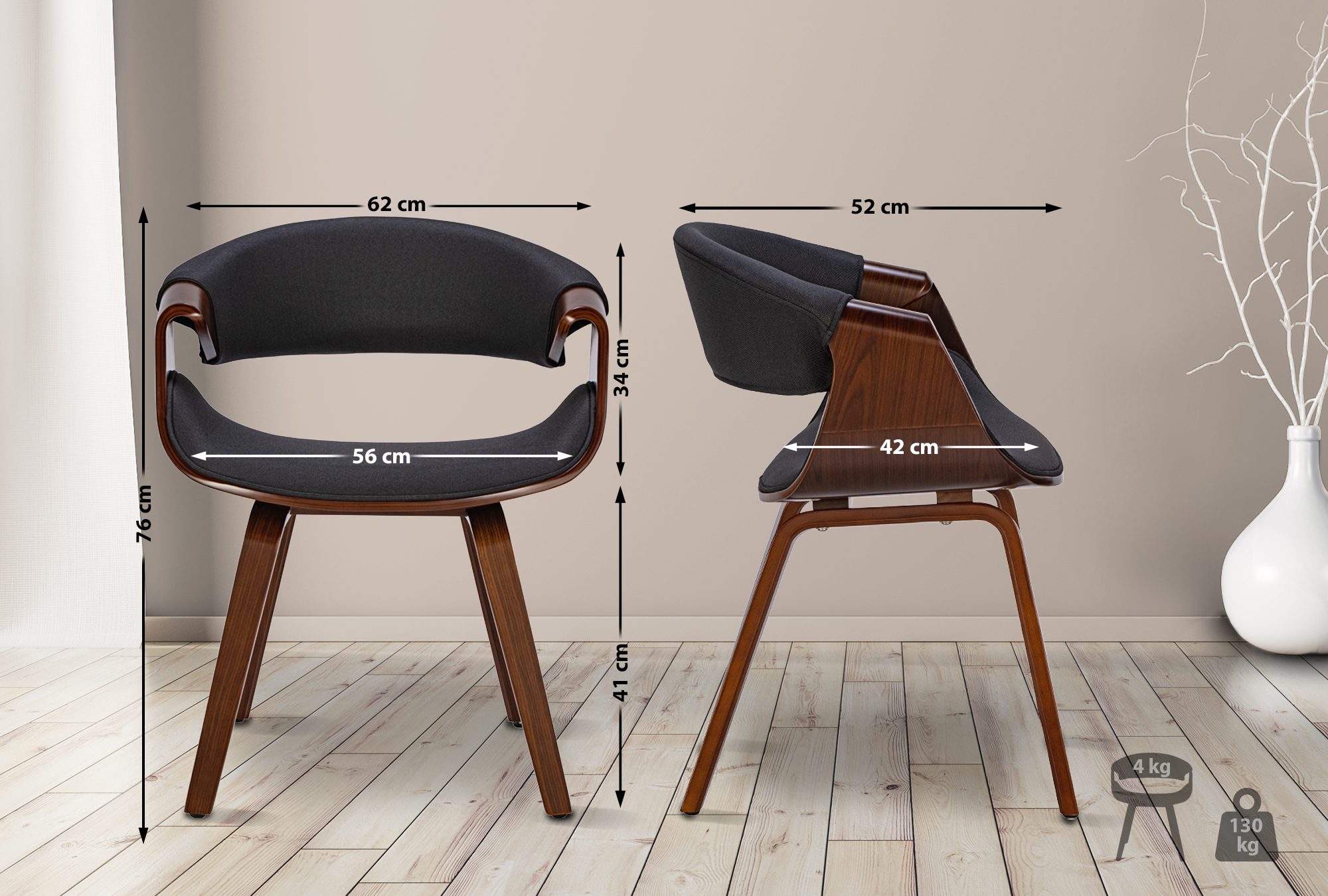Set van 2 eetkamerstoelen Foley