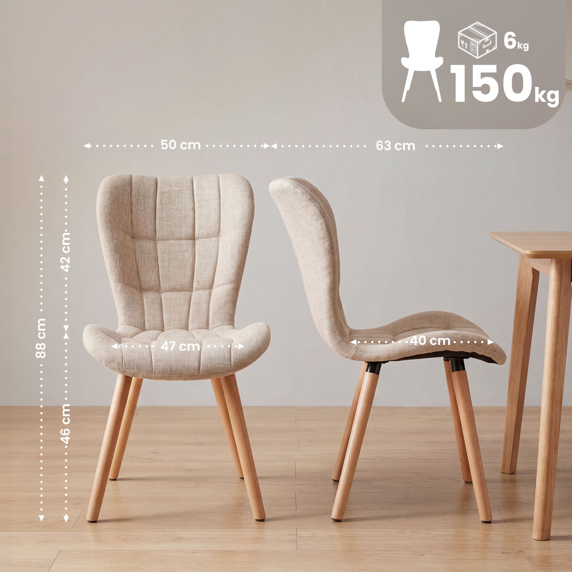 4-delige set eetkamerstoelen Elda stof