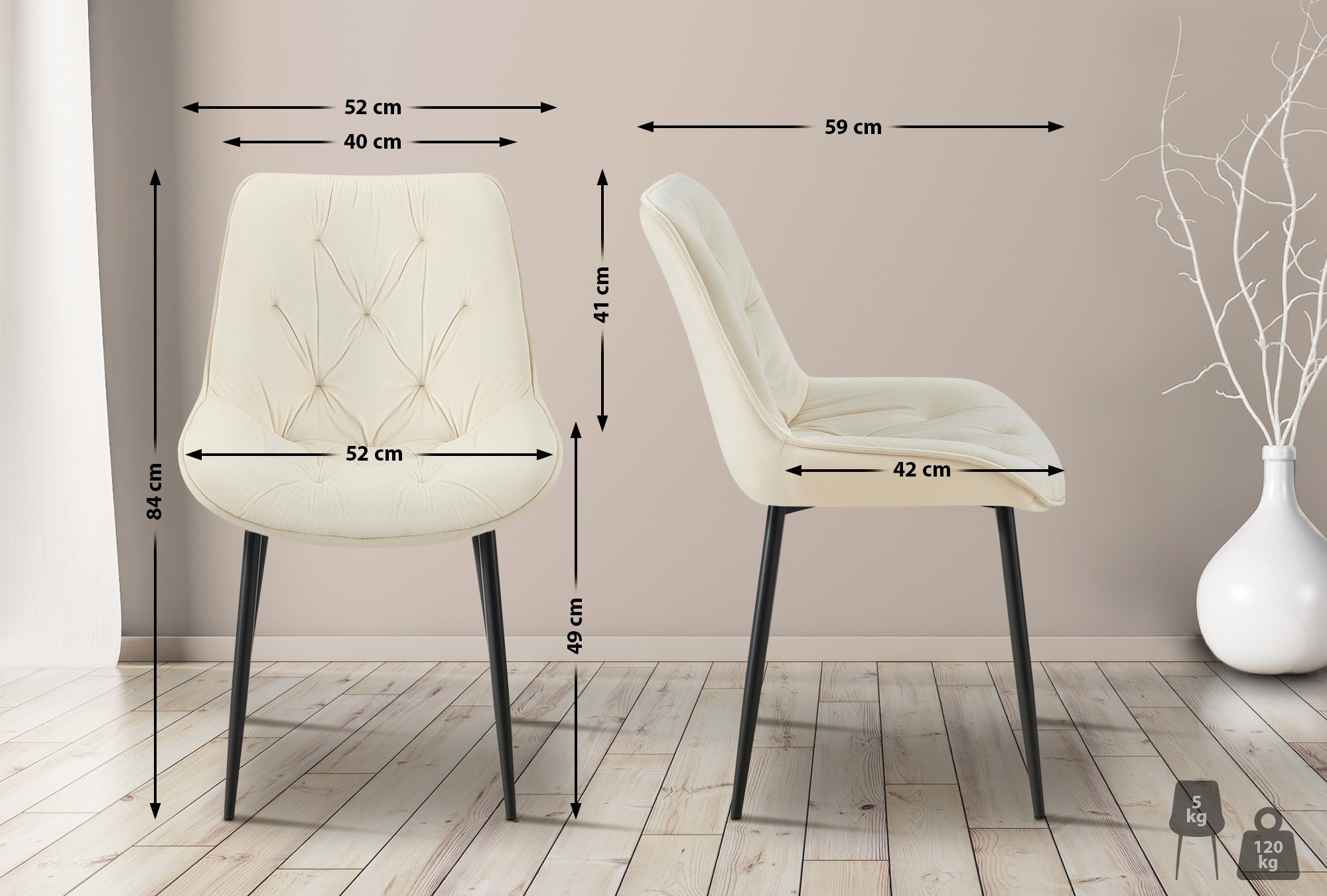 Set van 2 eetkamerstoelen Wallace fluweel