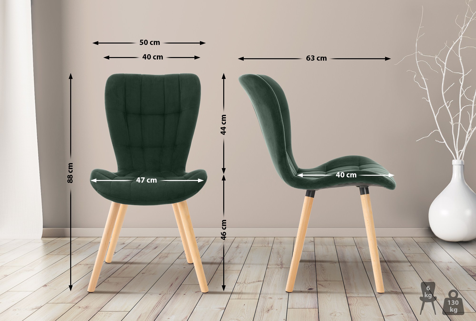 Set van 2 eetkamerstoelen Elda