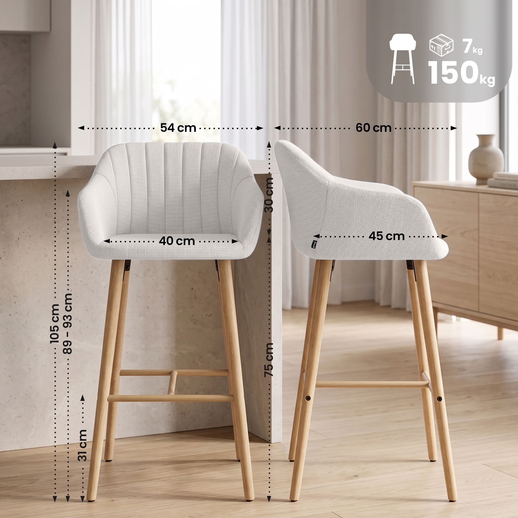 Barkruk Ando stof: modern design, comfortabel zitvlak, stabiel frame, ideaal voor keuken of bar